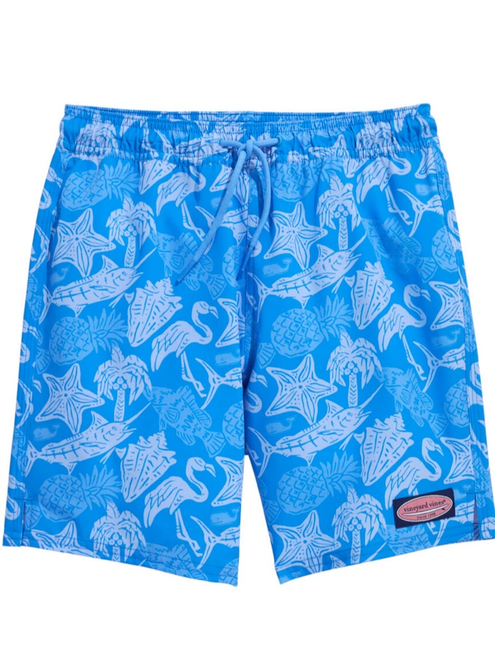 Vineyard Vines Bright Blue Tropical Kids Swim Trunks